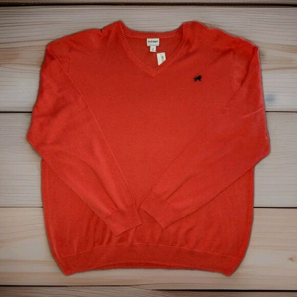 Old Navy Sweater Mens XXL Extra Large Red V Neck Cotton Blend Knit Pullover New - Picture 1 of 4